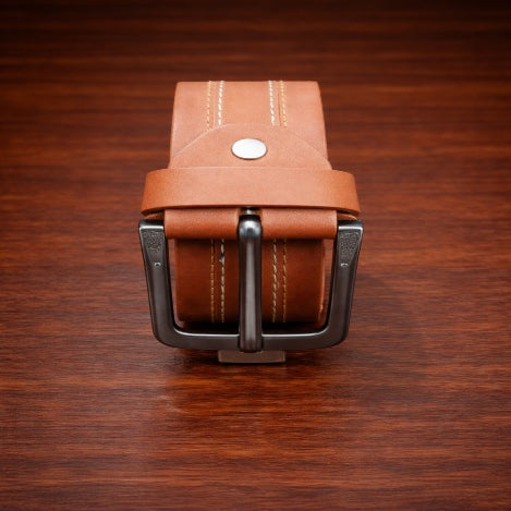 MAROQ - Double-Stitched Prong Buckle Leather Belt - IronEdge