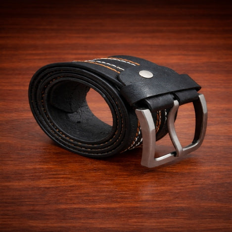MAROQ - Double-Stitched Prong Buckle Leather Belt - RidgeLine