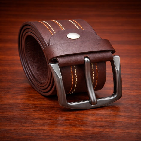 MAROQ - Double-Stitched Classic Leather Belt  - TwinCraft