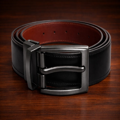 MAROQ - Reversible Leather Belt – Black & Brown (Includes 2 Buckles)