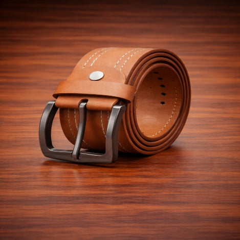 MAROQ - Double-Stitched Prong Buckle Leather Belt - IronEdge