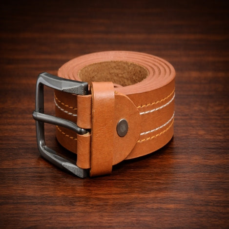 MAROQ - Double-Stitched Prong Buckle Leather Belt - IronEdge